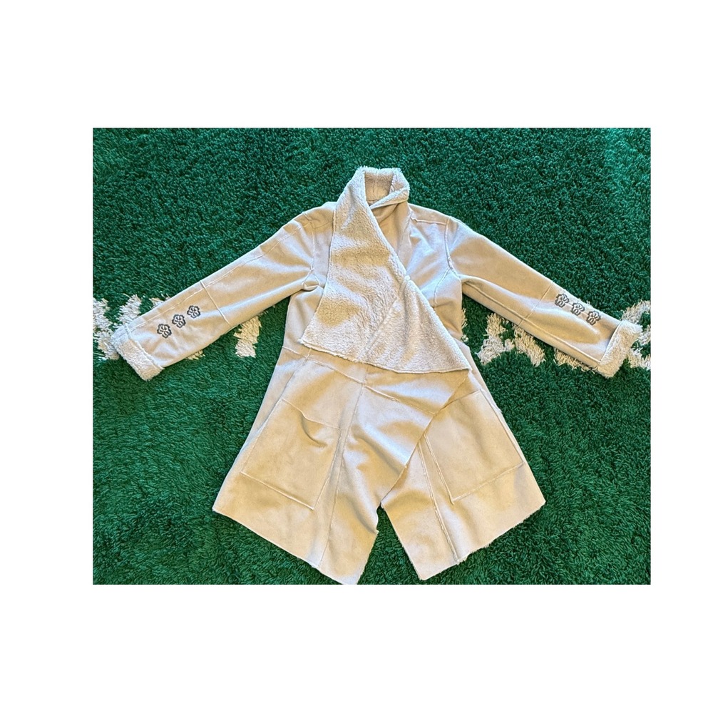 Unbranded Faux Suede‎ Shearling Coat Womens Small Tan Excellent Embroidered Wrap